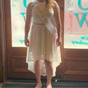 White Halter Floral Lace Cocktail Hi-Lo Party Dress